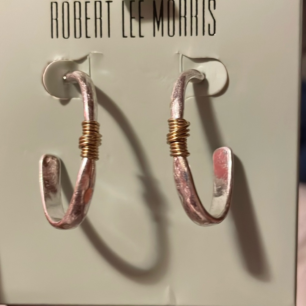 NWOT Robert Lee Morris Silver and Wrapped Gold Half Hoops